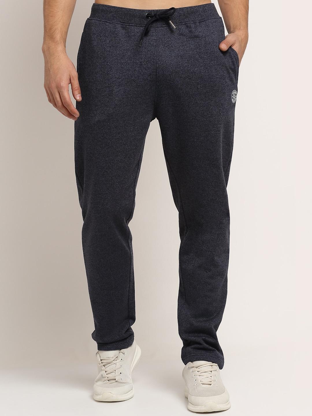 cantabil men navy blue solid pure cotton track pants