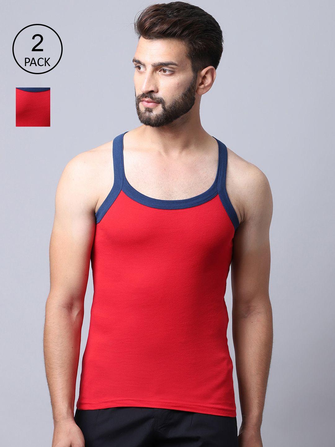 cantabil men pack of 2 red solid cotton innerwear basic vests
