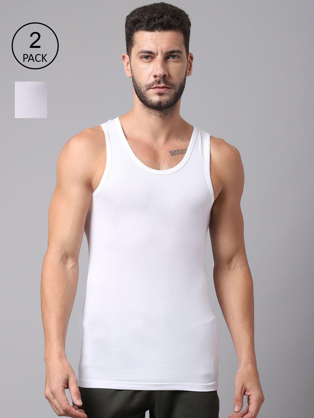 cantabil men pack of 2 white solid cotton innerwear vests