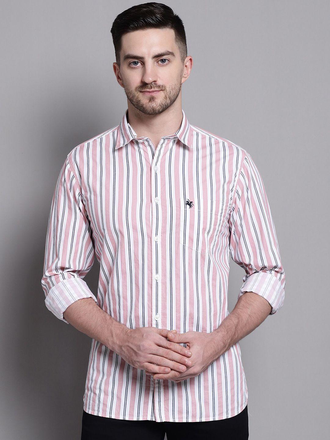 cantabil men peach-coloured comfort opaque striped casual shirt