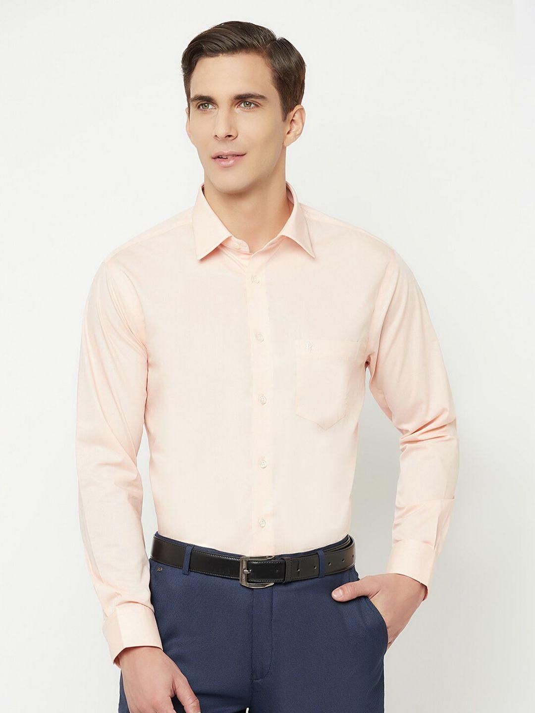 cantabil men peach-coloured formal shirt