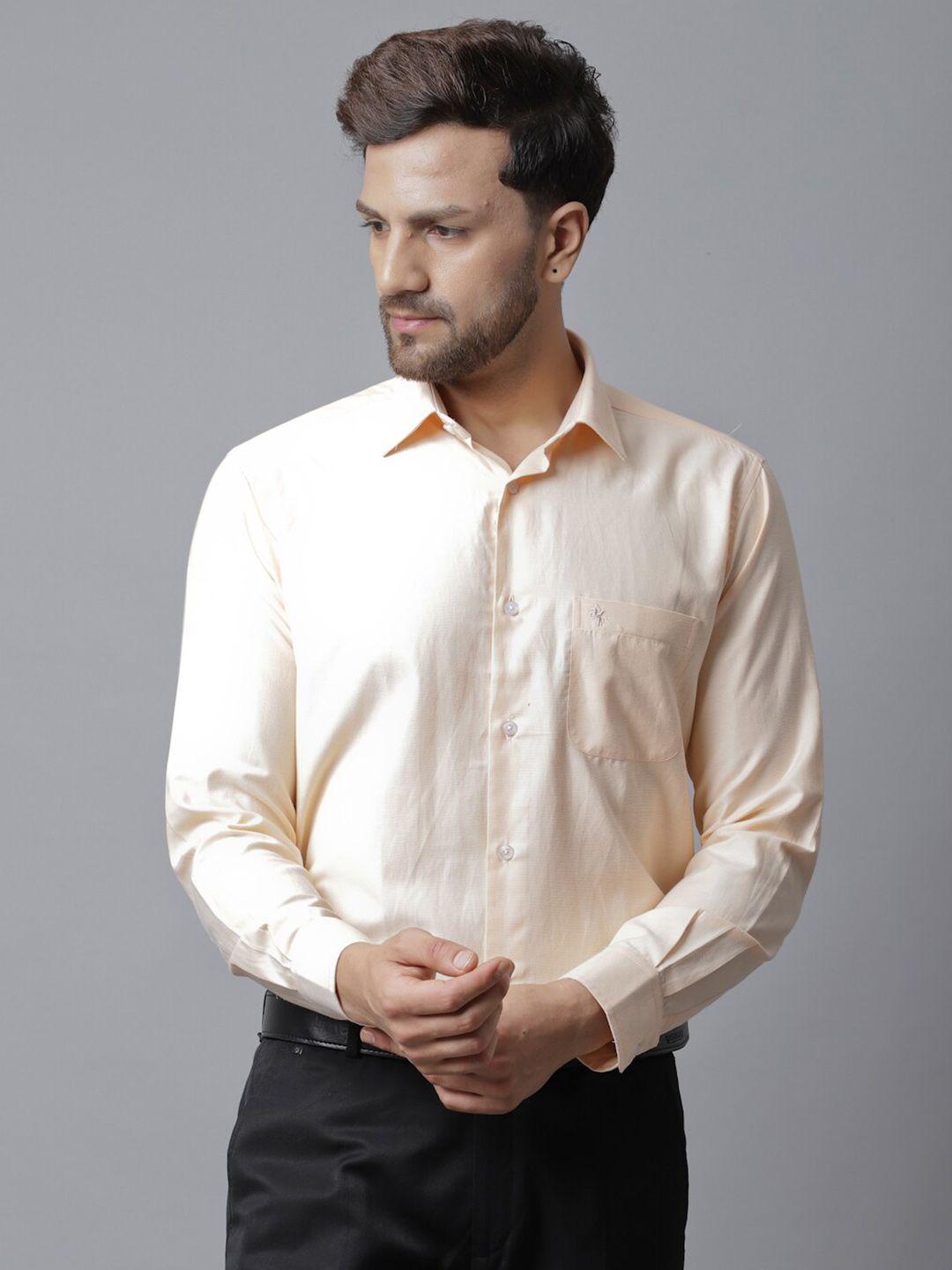 cantabil men peach-coloured solid formal shirt