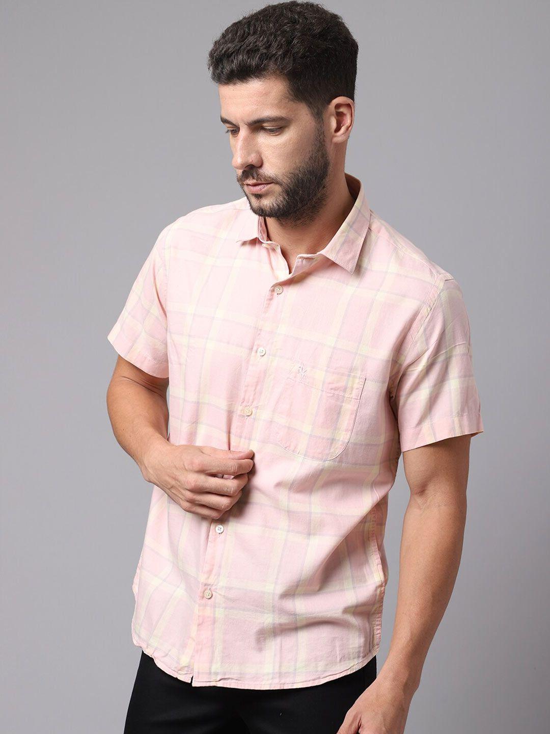 cantabil men pink checked casual shirt
