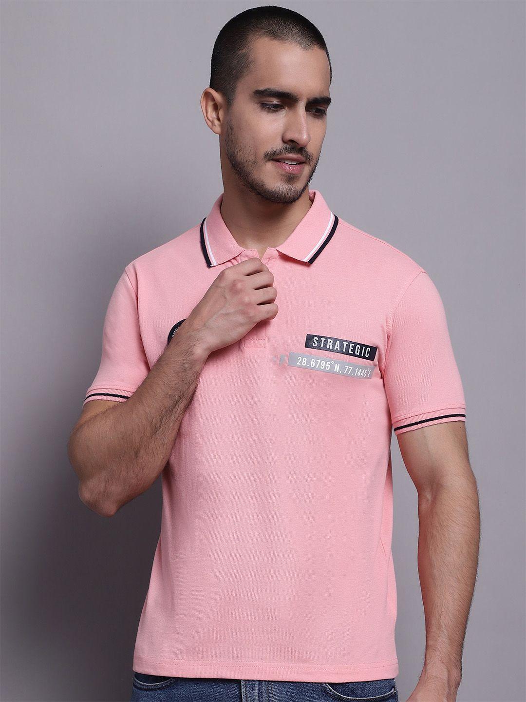 cantabil men pink polo collar pockets t-shirt