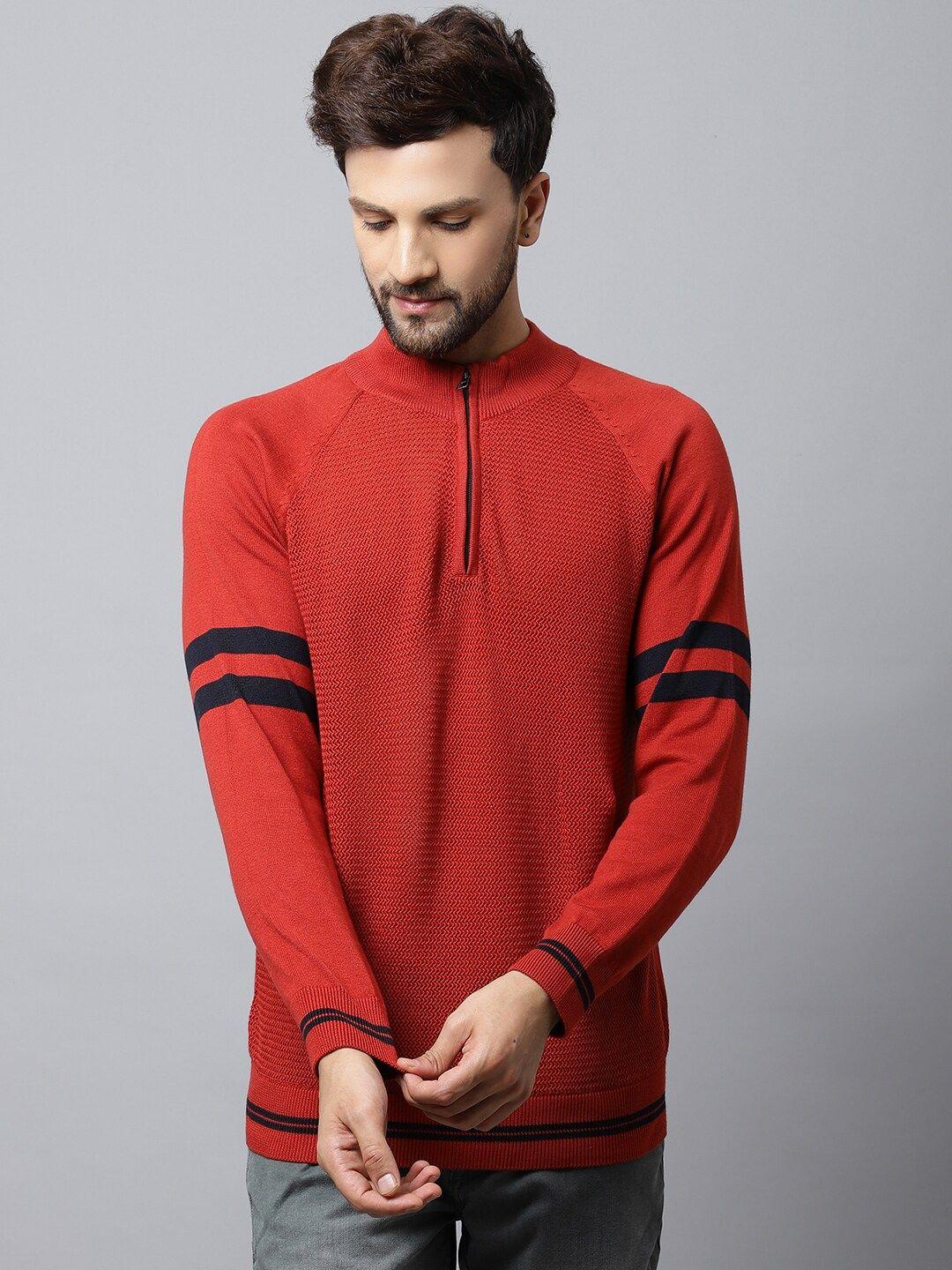 cantabil men red & navy blue striped striped pullover