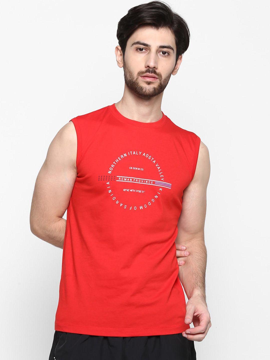 cantabil men red printed round neck t-shirt
