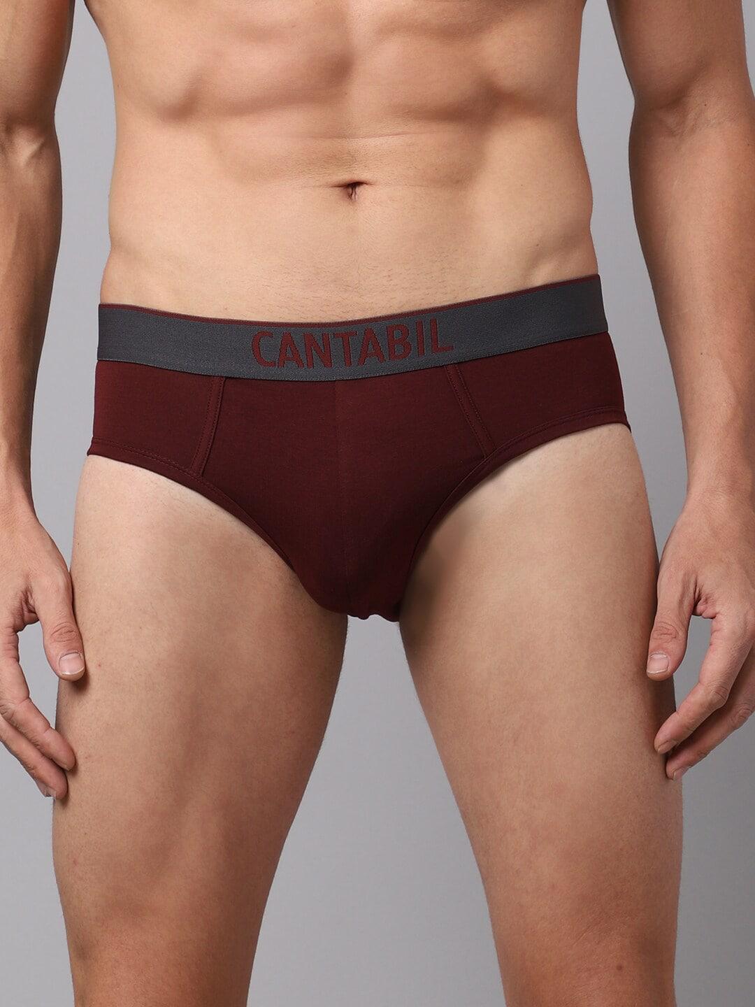 cantabil men set of 2 maroon solid basic cotton briefs