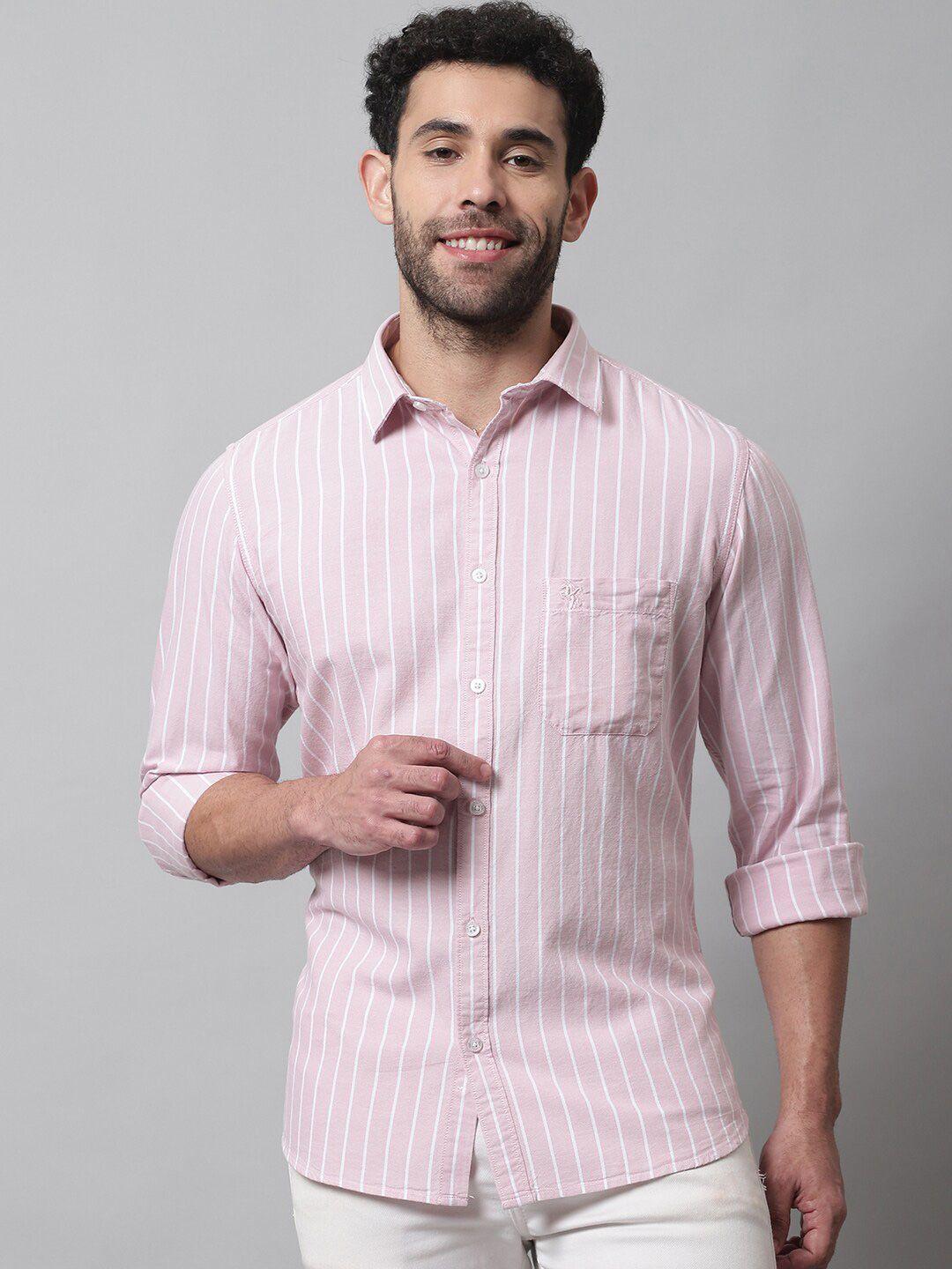 cantabil men striped cotton casual shirt