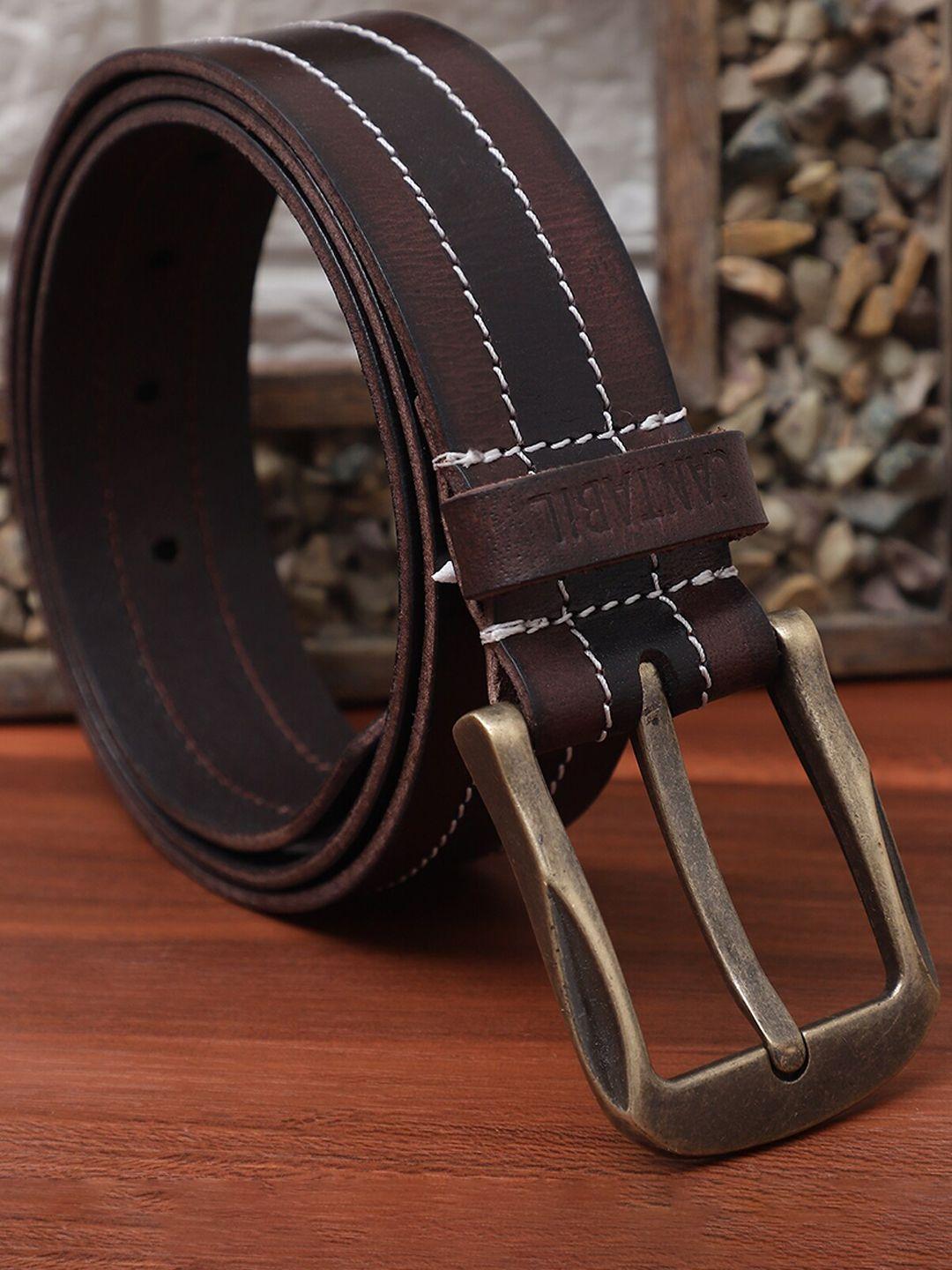 cantabil men striped leather tang slim belt