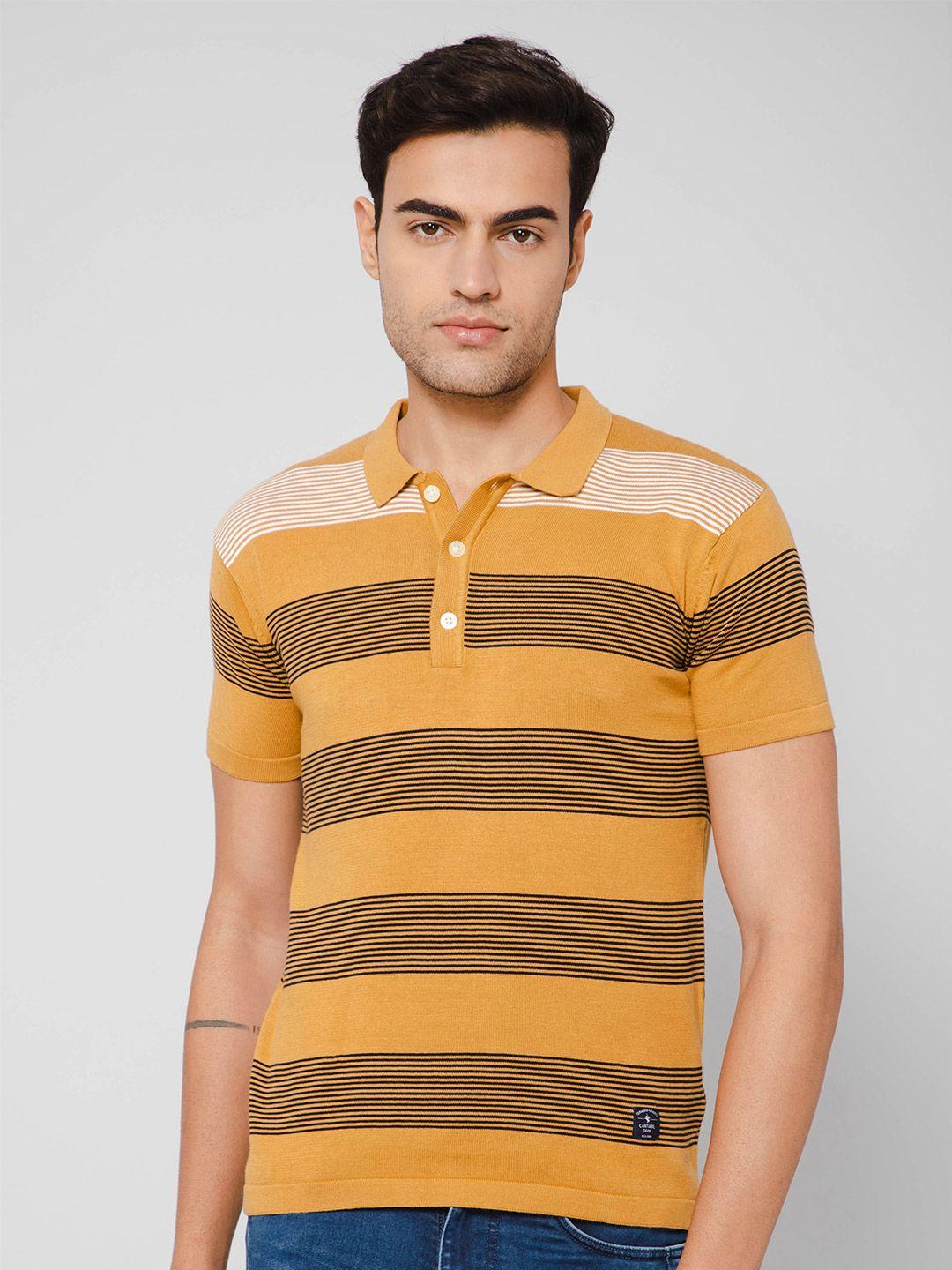 cantabil men striped polo collar cotton t-shirt