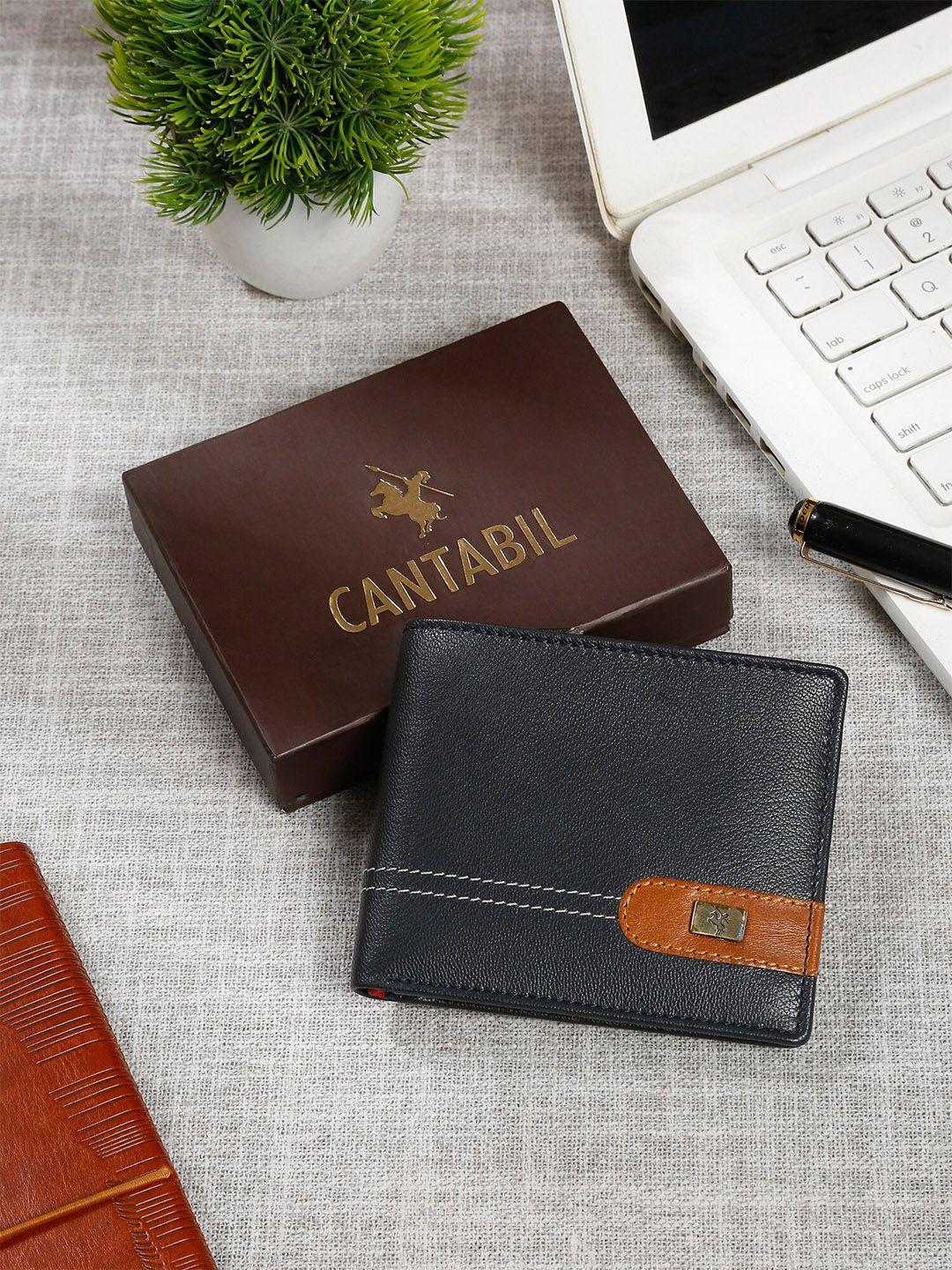 cantabil men textured leather two fold wallet