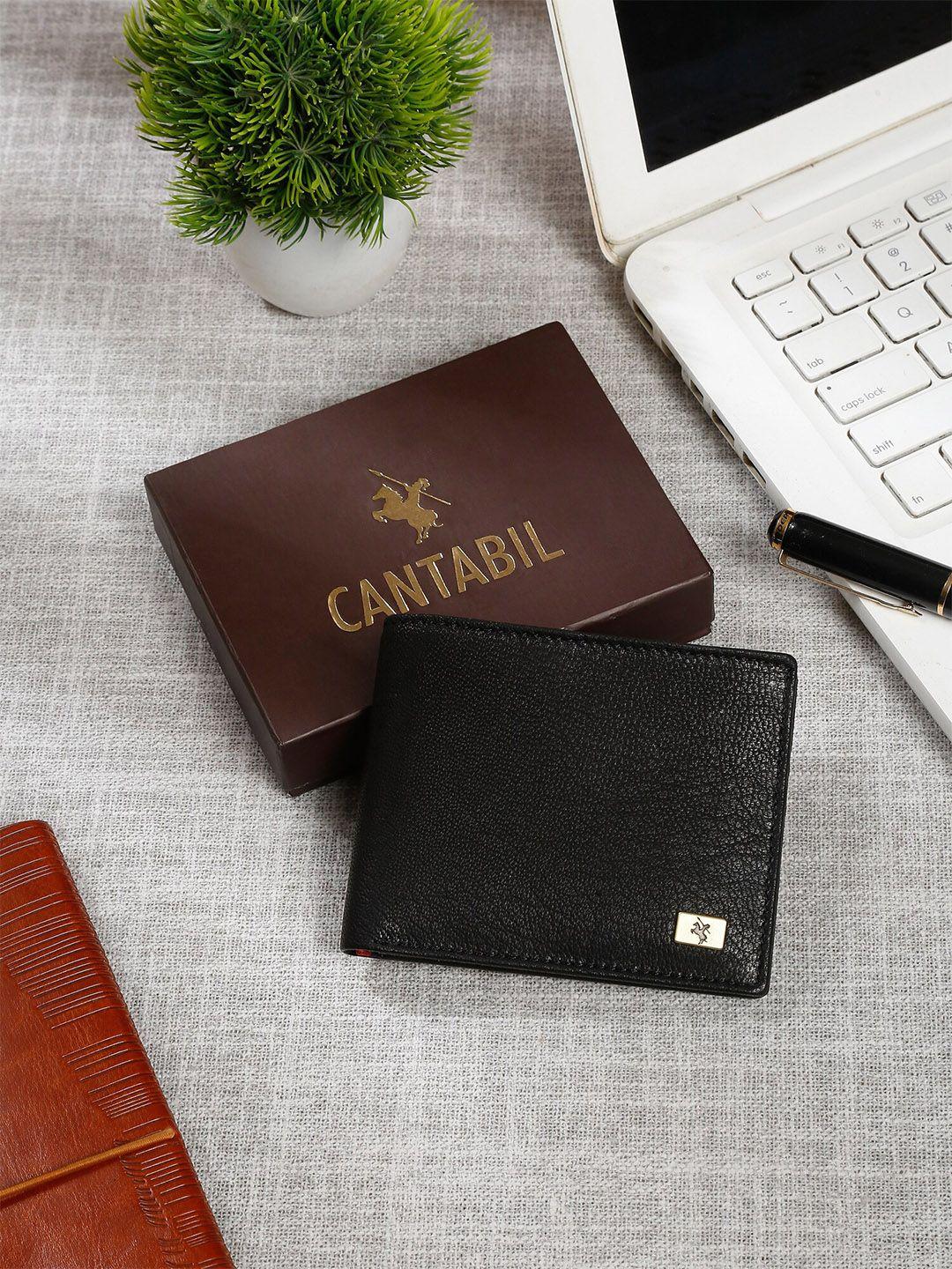cantabil men textured leather two fold wallet