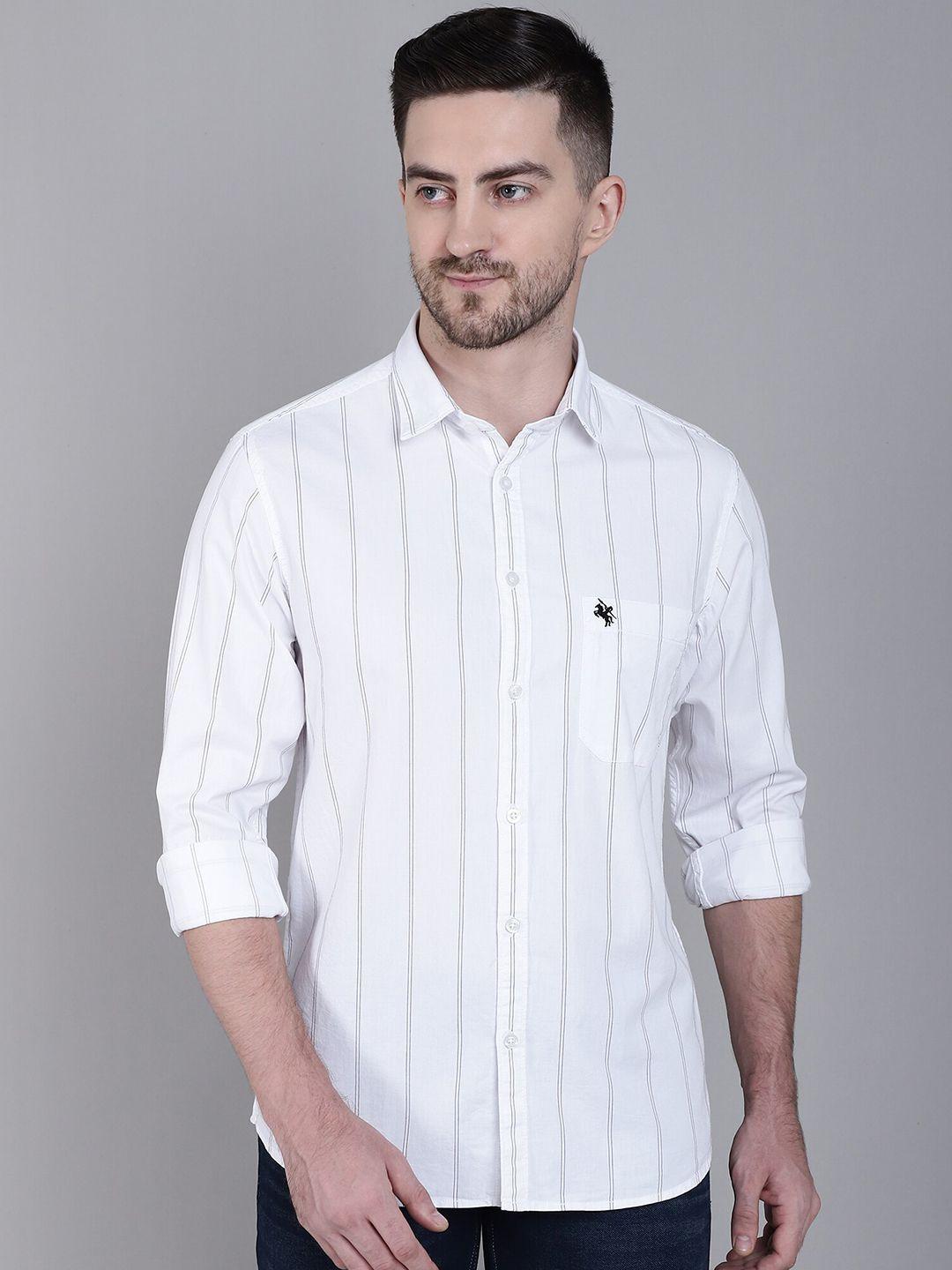 cantabil men white comfort opaque striped casual shirt