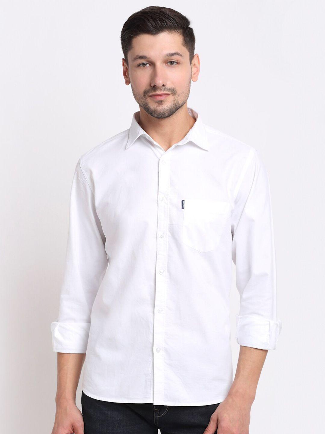 cantabil men white pure cotton solid casual shirt