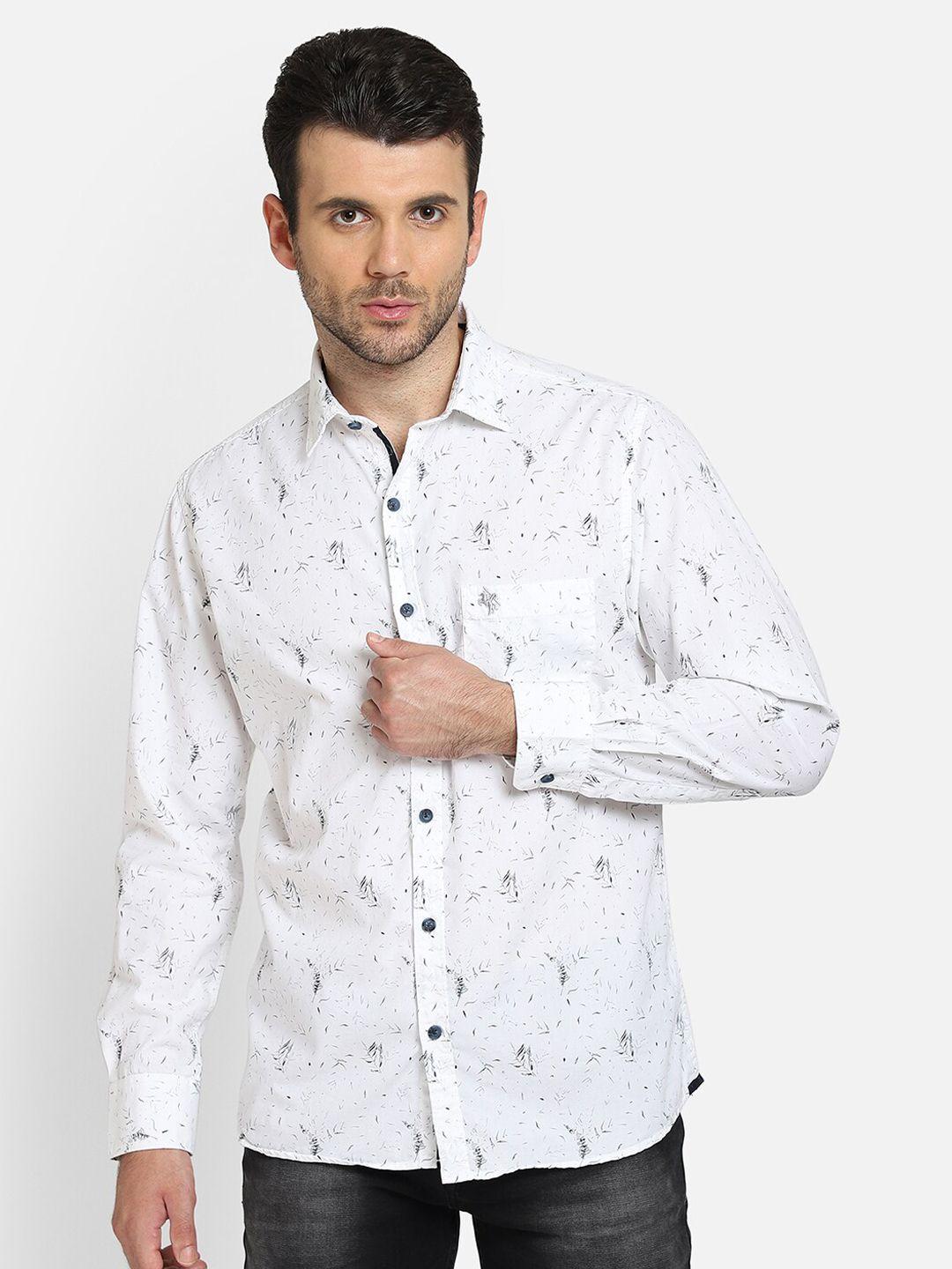 cantabil men white regular fit printed casual shirt