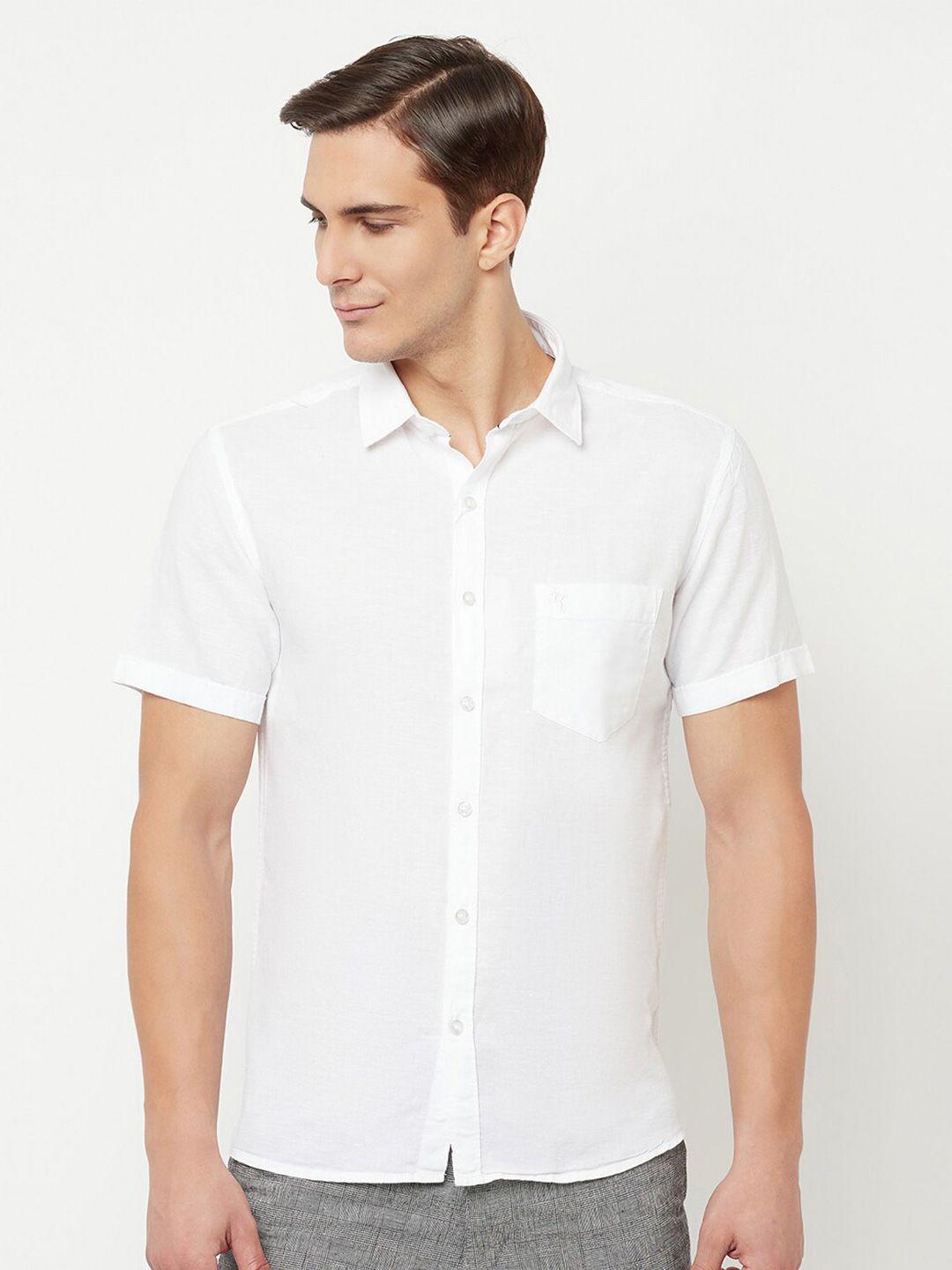 cantabil men white solid classic casual shirt
