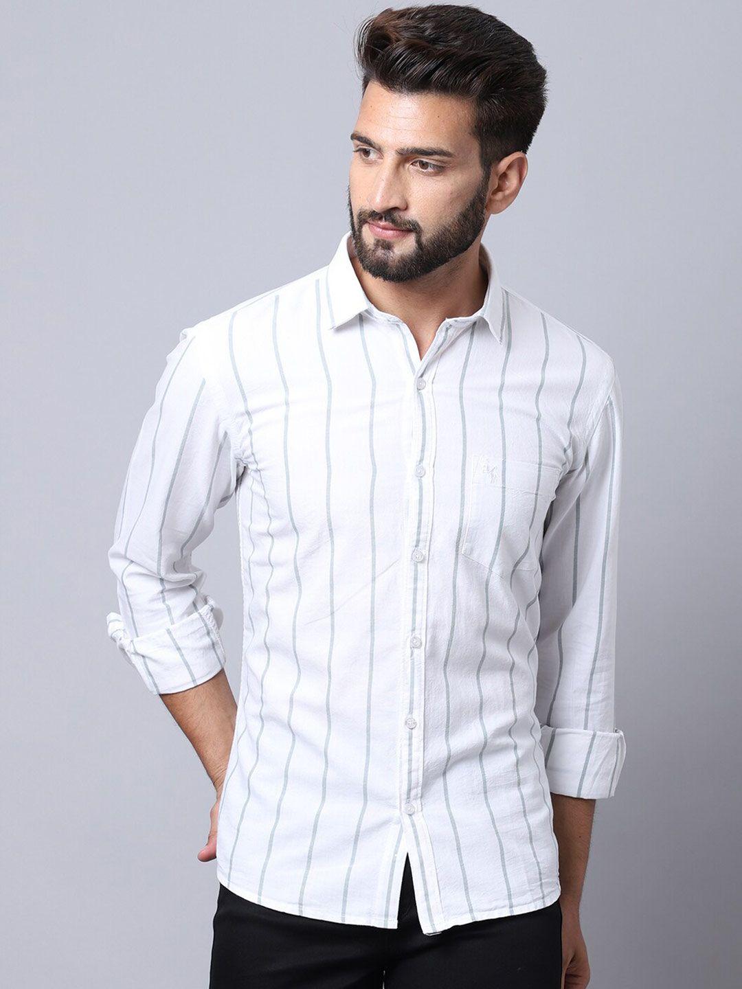 cantabil men white striped casual shirt