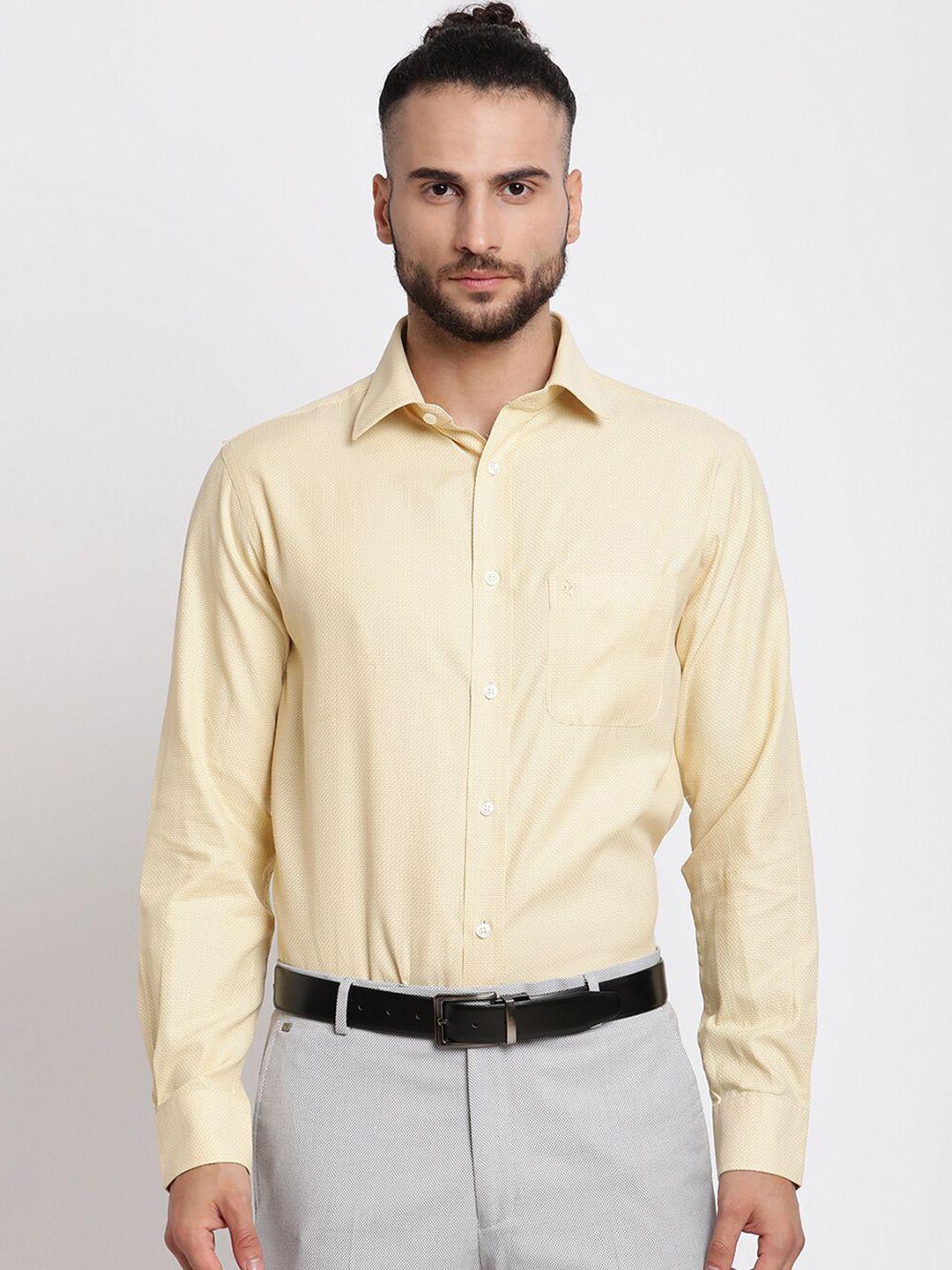 cantabil men yellow cotton regular fit formal shirt