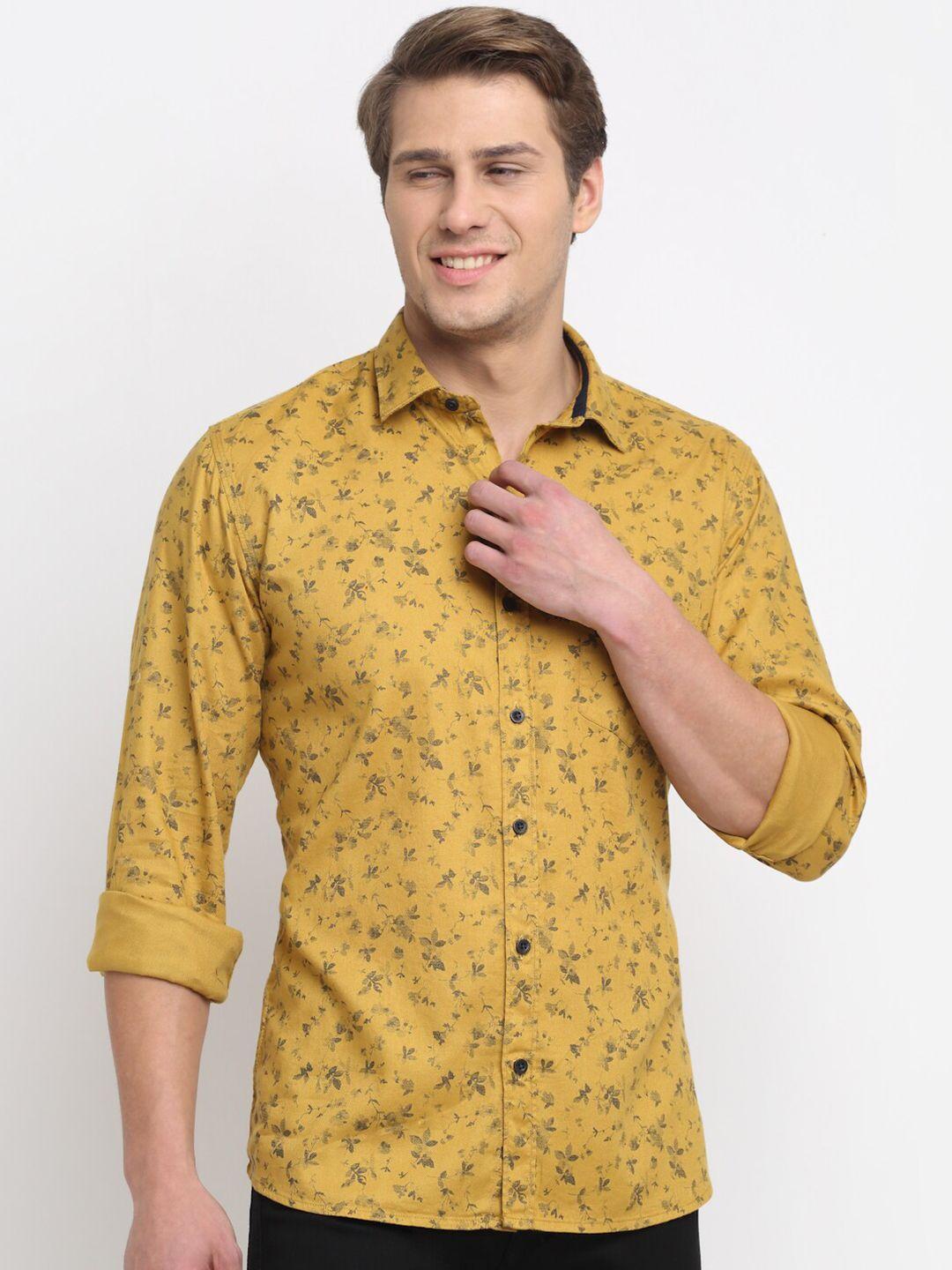 cantabil men yellow original floral printed pure cotton casual shirt