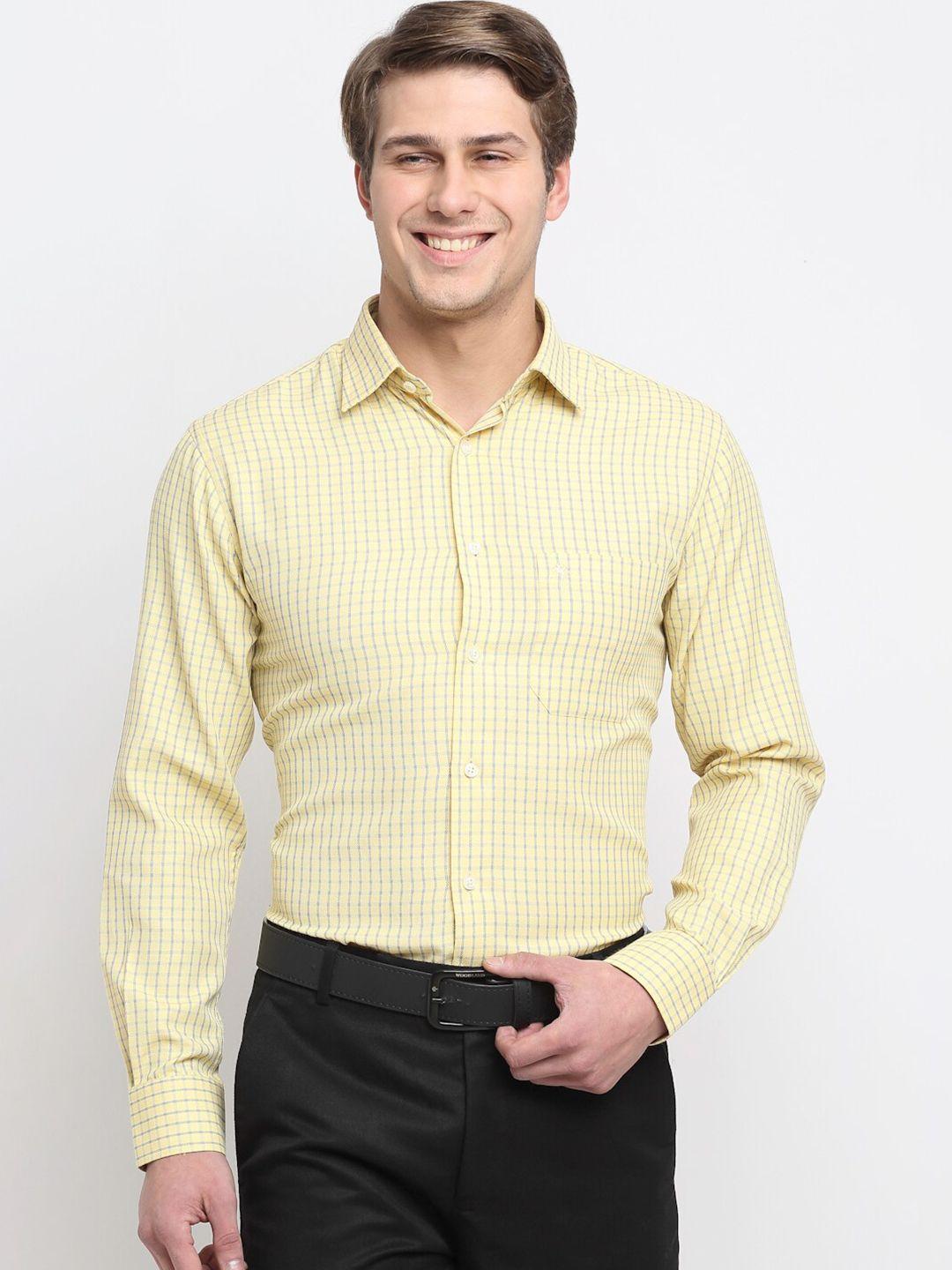 cantabil men yellow original micro checks checked pure cotton formal shirt