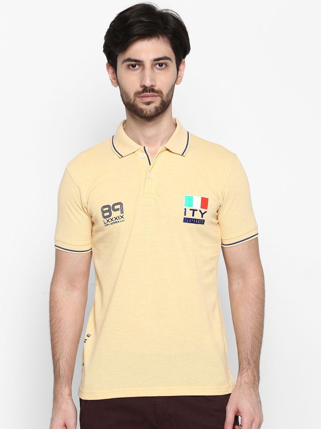 cantabil men yellow solid polo collar t-shirt