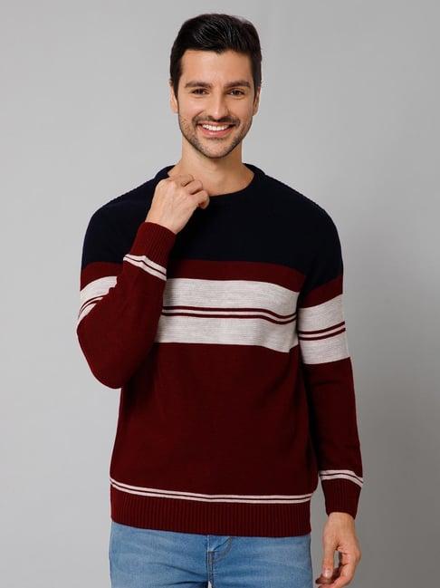 cantabil multicolor regular fit striped sweater