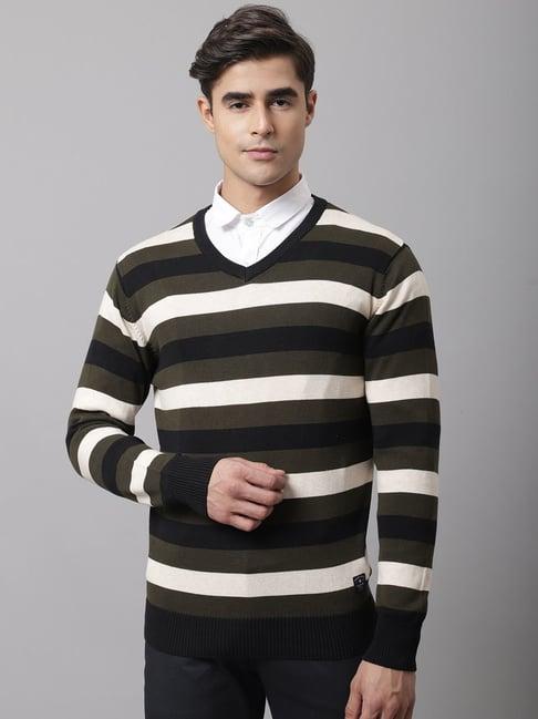 cantabil multicolor regular fit striped sweater