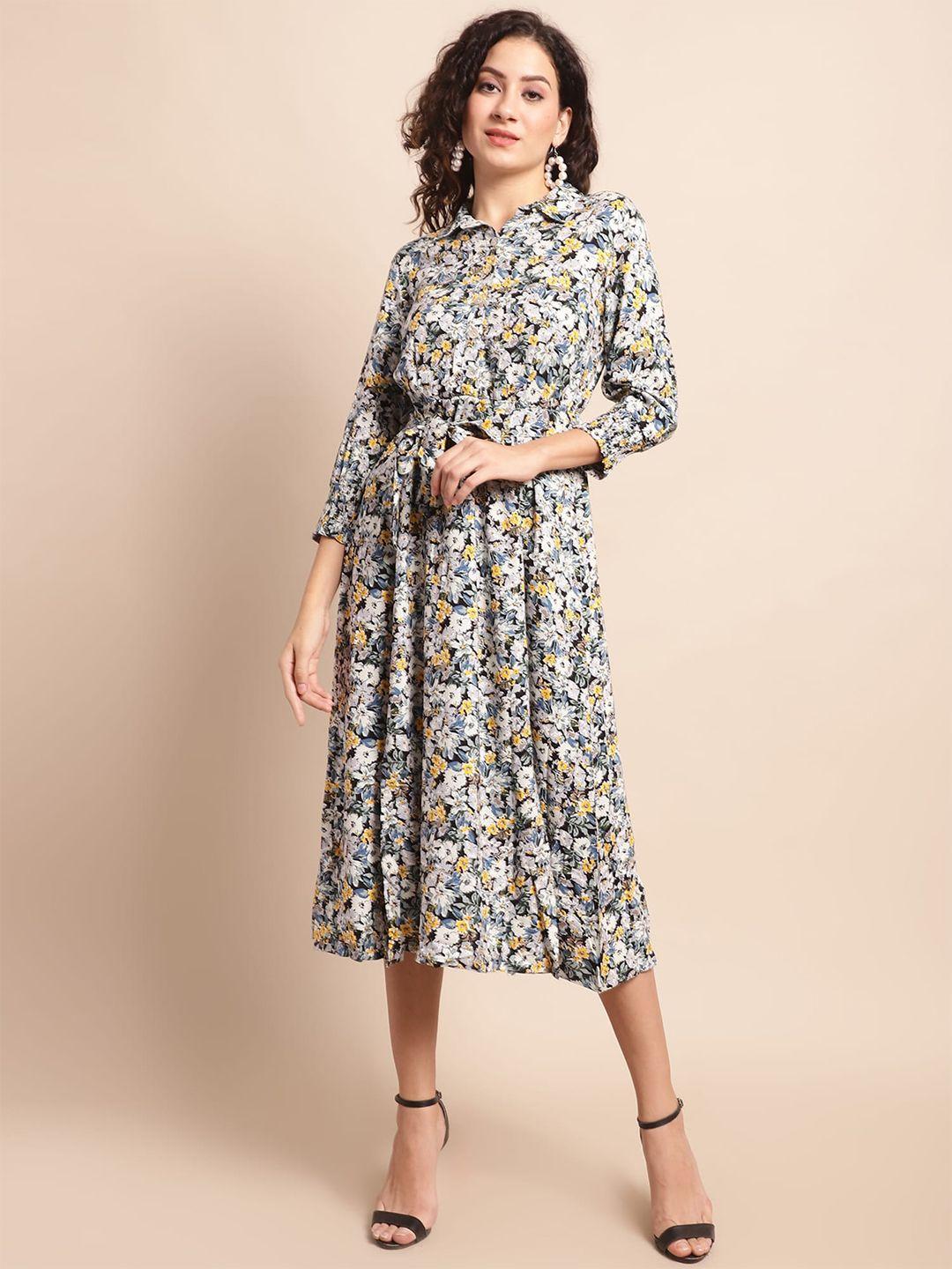 cantabil multicoloured floral print a-line midi dress