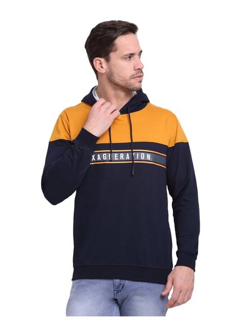 cantabil mustard & navy colour-block hooded sweatshirt