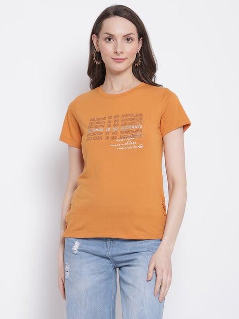 cantabil mustard cotton graphic print t-shirt