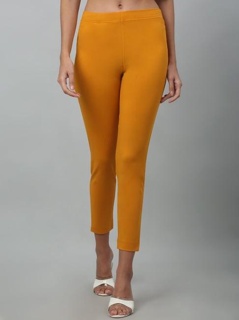 cantabil mustard cotton straight fit pants