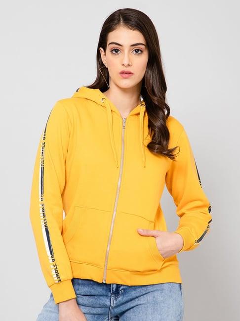 cantabil mustard fleece graphic print hoodie
