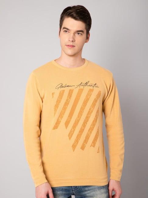 cantabil mustard regular fit printed sweater