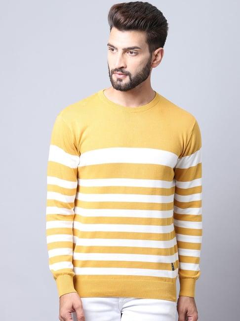cantabil mustard regular fit striped sweater