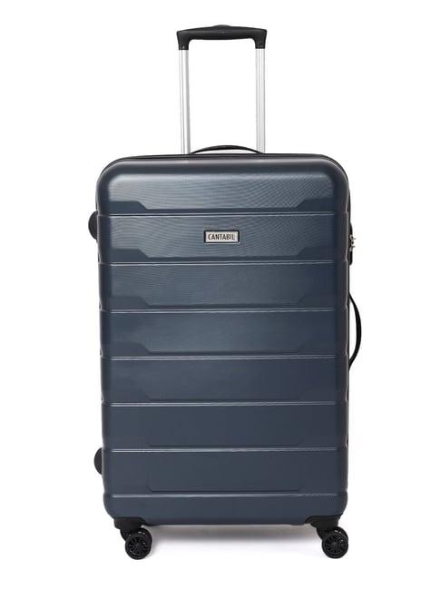 cantabil navy blue 8 wheel textured large hard cabin trolley - 28 cm