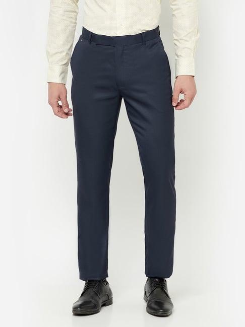 cantabil navy blue cotton regular fit trousers