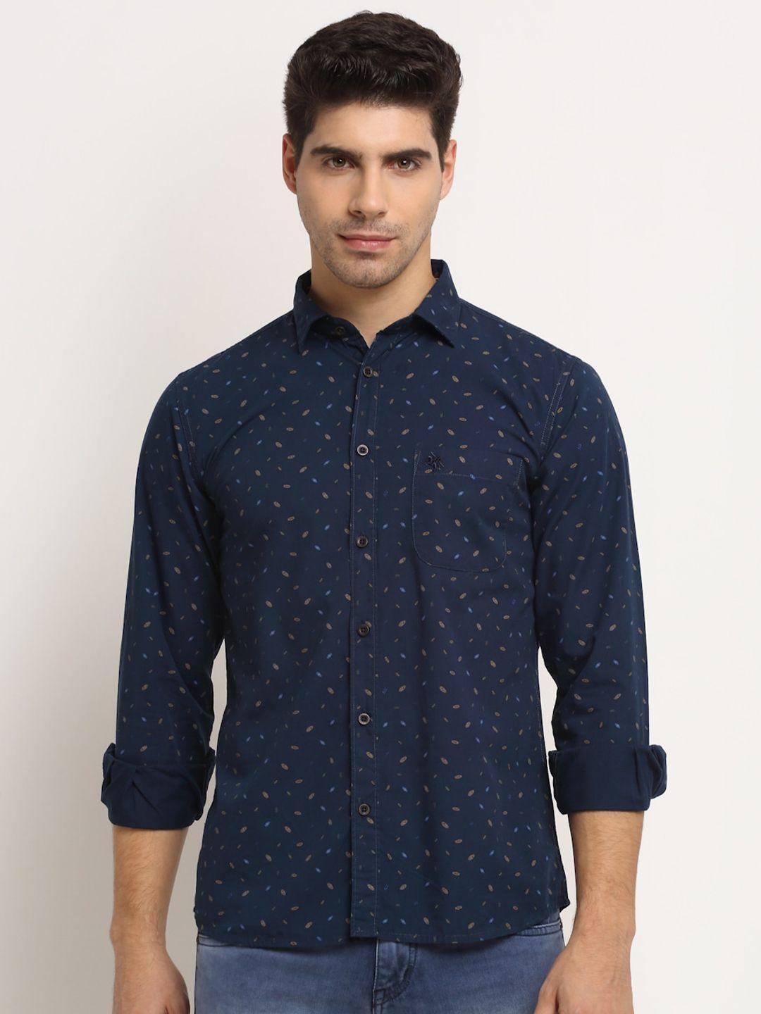 cantabil navy blue printed casual shirt