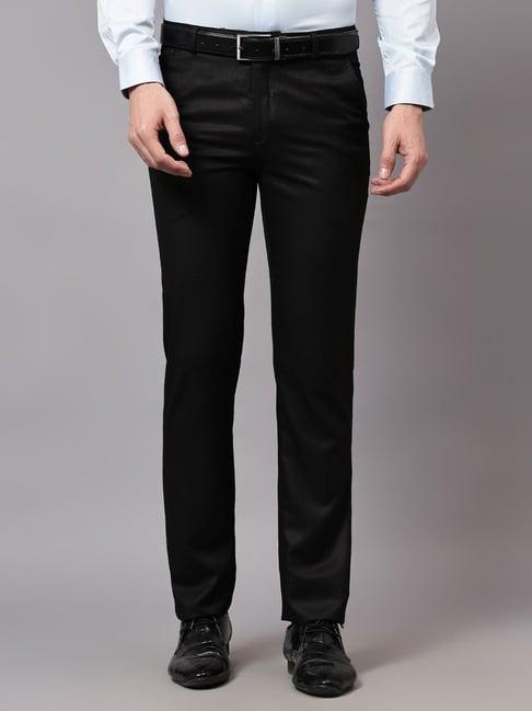 cantabil navy blue regular fit texture trousers