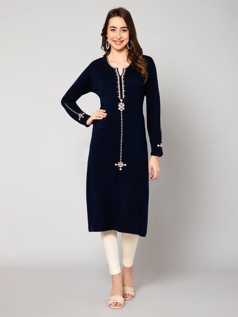 cantabil navy embroidered straight kurti