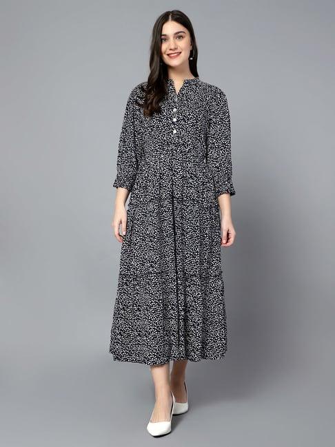 cantabil navy printed fit & flare dress