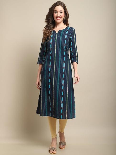 cantabil navy rayon striped kurta