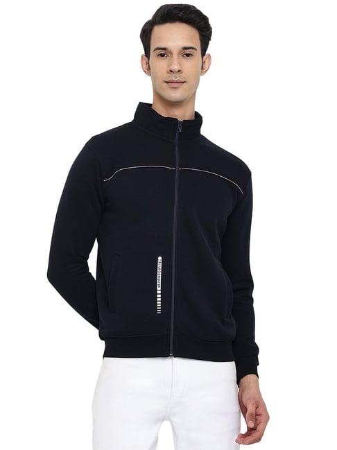 cantabil navy regular fit high neck sweatshirt