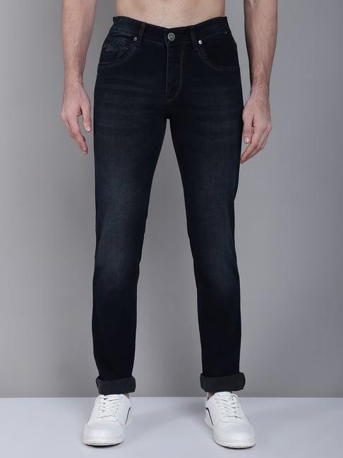 cantabil navy regular fit lightly washed jeans