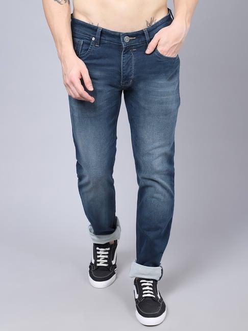 cantabil navy regular fit lightly washed jeans