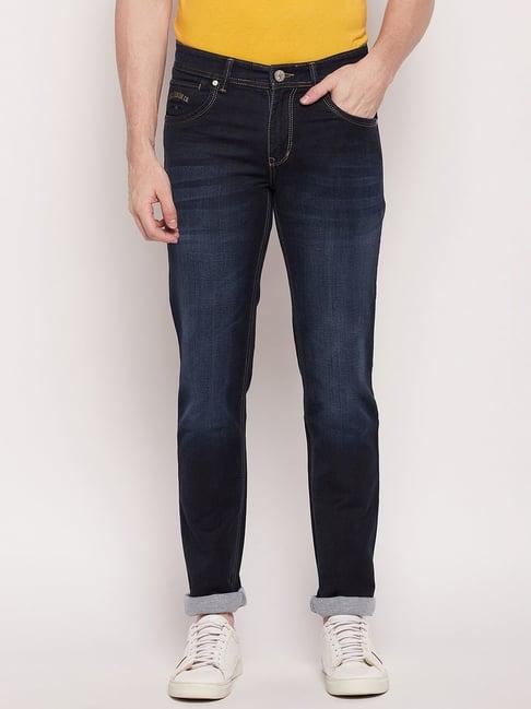 cantabil navy regular fit lightly washed jeans