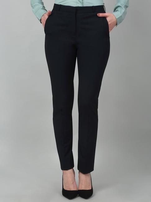 cantabil navy regular fit mid rise trousers