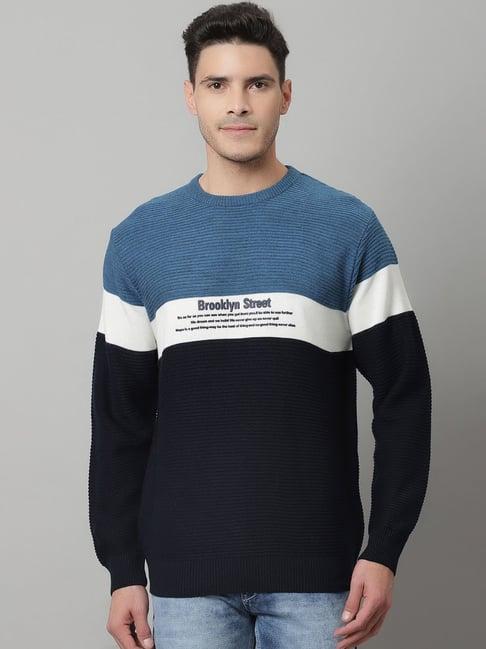 cantabil navy regular fit round neck sweater