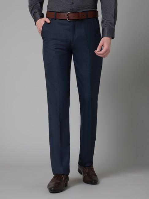 cantabil navy regular fit self pattern trousers