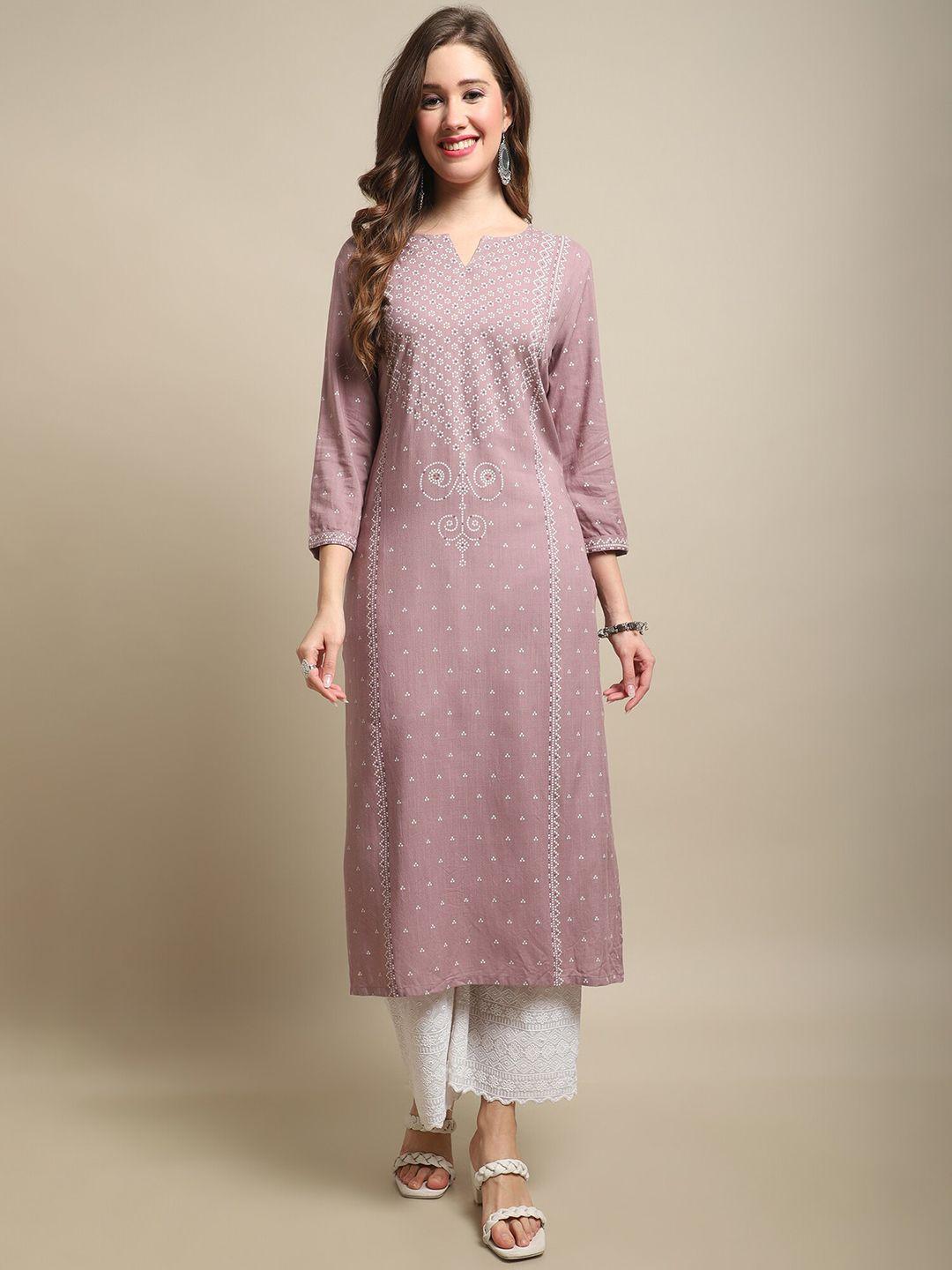 cantabil notched neck bandhani printed straight kurta