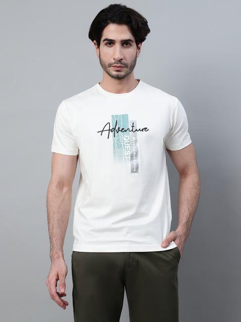 cantabil off white poly cotton regular fit graphic t-shirt